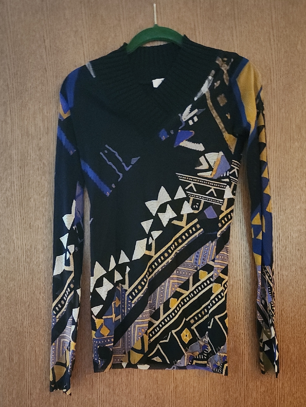 Fuzzi Black Geometric Pattern V-Neck Women's Sweater Size XL